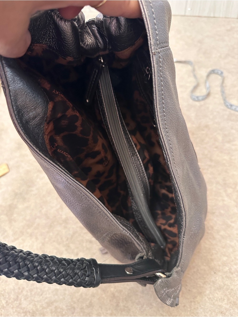 B. Makowsky Y2K Silver Metallic Leather Hobo Shoulder Bag Purse - Picture 8 of 14